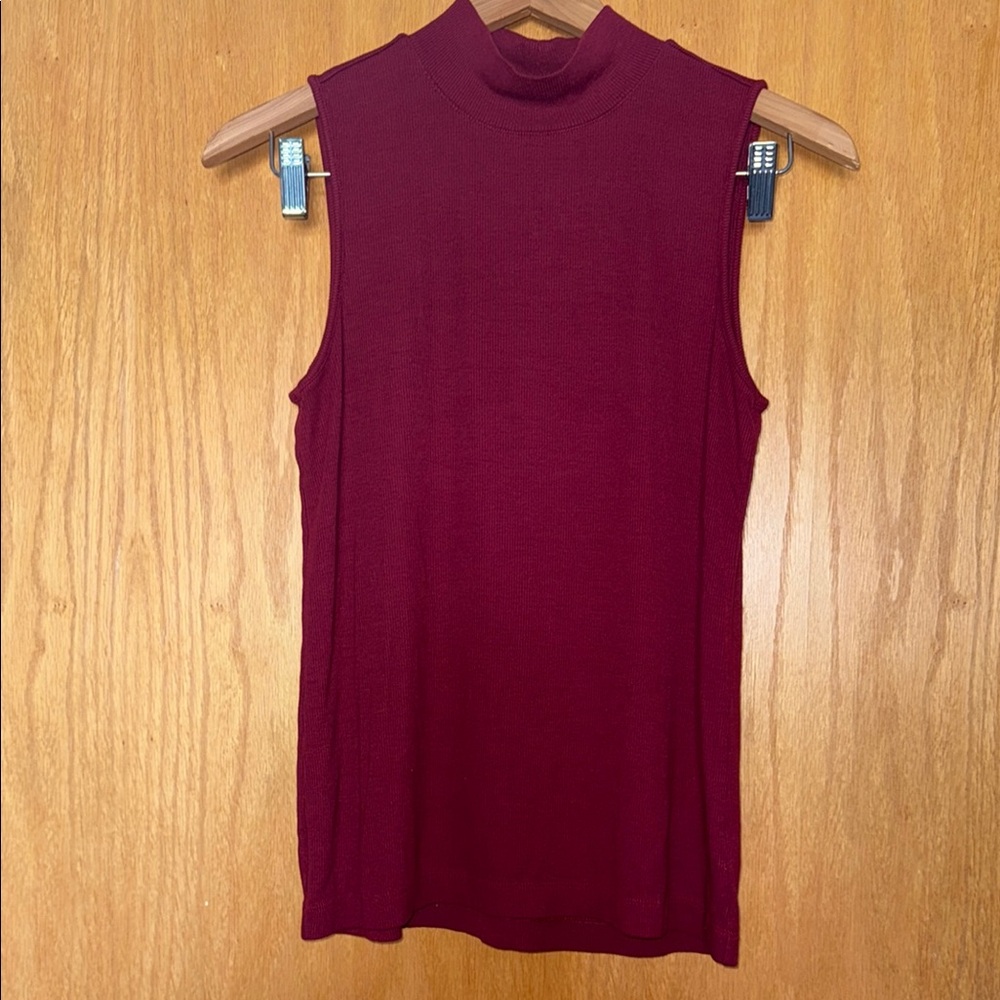 Time and Tru Sleeveless Mock Neck Tank - Wine